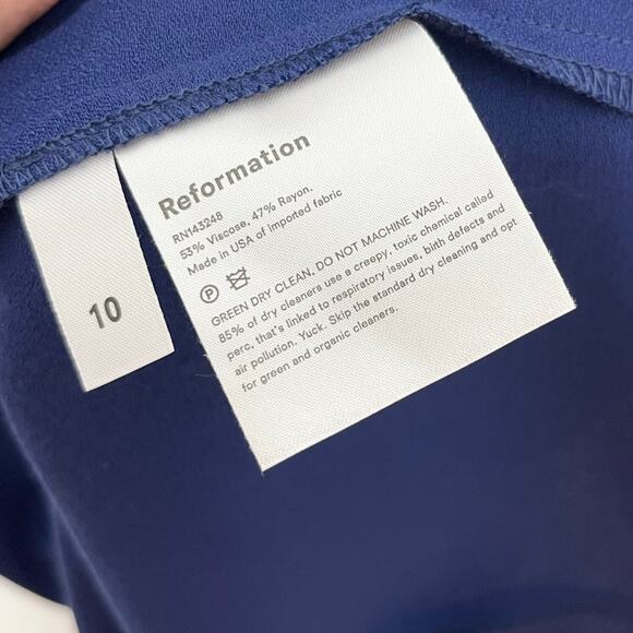 Reformation Sydney Mini Dress Womens 10 Blue Long Sleeve Front Tie - Picture 9 of 9